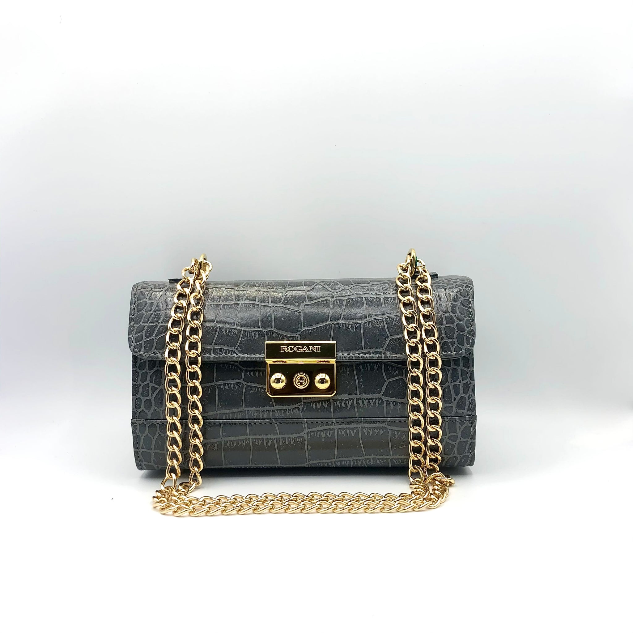 Black Croc-Effect Chain Strap Crossbody Bag - CHARLES & KEITH IN